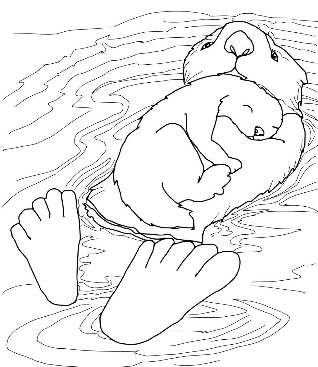 Sea Ottter With Baby Free Printable Coloring Page