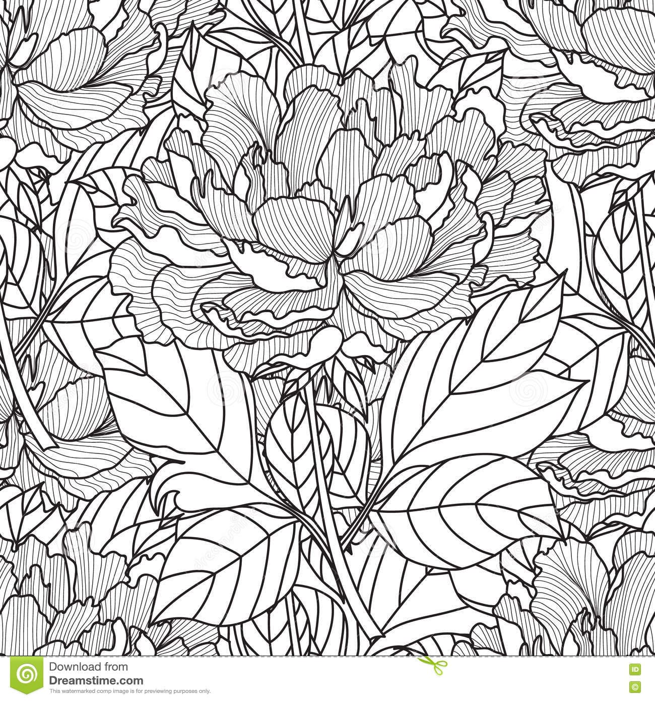 Seamless Peony Bouquet Free Printable Coloring Page
