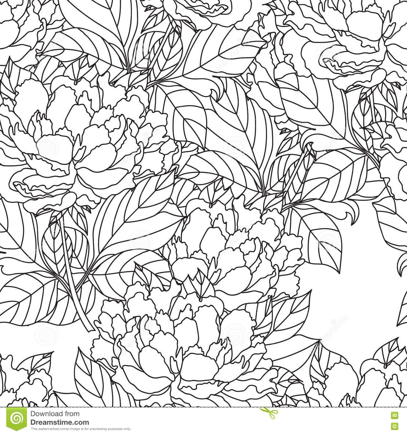 Seamless Peony Bouquet Coloring Page
