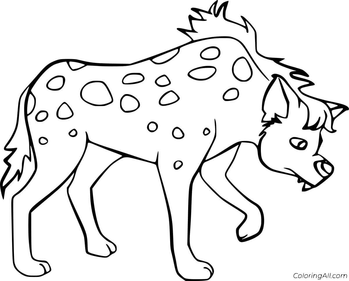Simple Cartoon Spotted Hyena Coloring Page