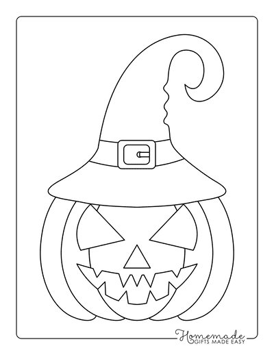 Simple Carved Pumpkin with Hat Coloring Page