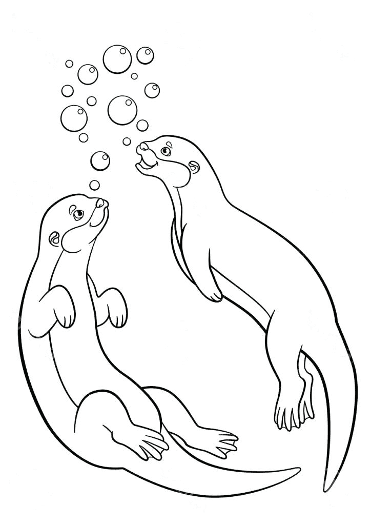 Swimming Otters Free Printable Coloring Page