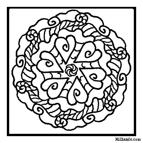 Swirls and Hearts Image Coloring Page