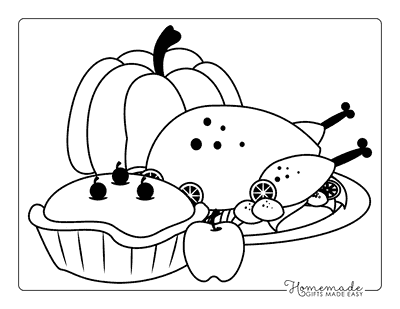Thanks giving Feast with Pie Coloring Page