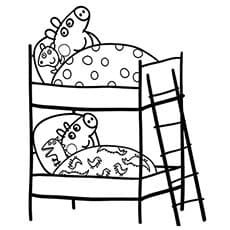 The Peppa Pig On The Bed Coloring Page