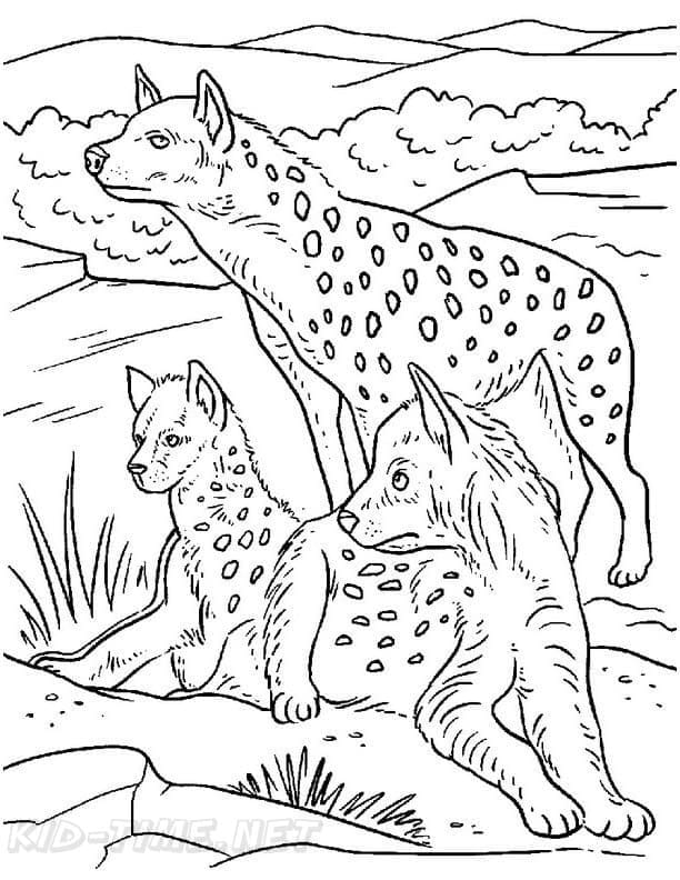 Three Hyenas Free Coloring Page