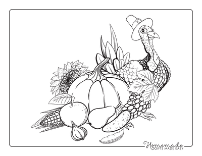 Turkey and Harvest Produce Coloring Page