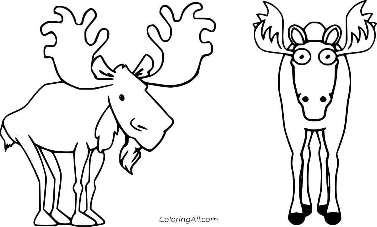 Two Cartoon Moose Free Coloring Page