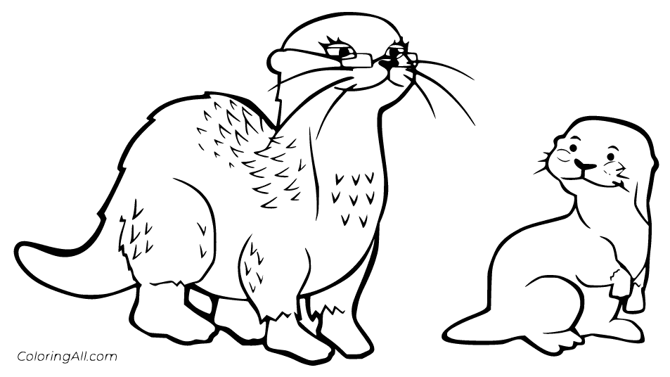 Two Cartoon Otters Free Printable Coloring Page