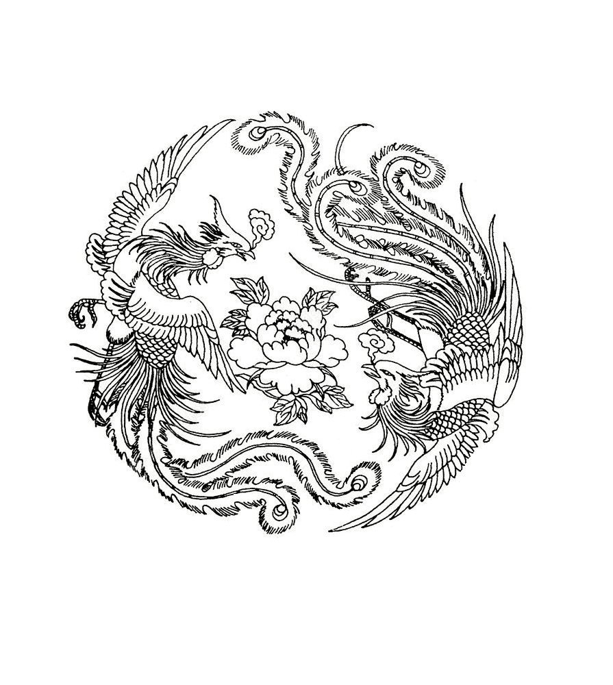 Two Phoenix With Flower Coloring Page