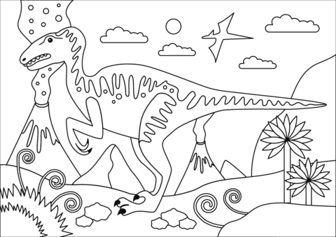 Velociraptor Cretaceous Period Dinosaur Free Coloring Page