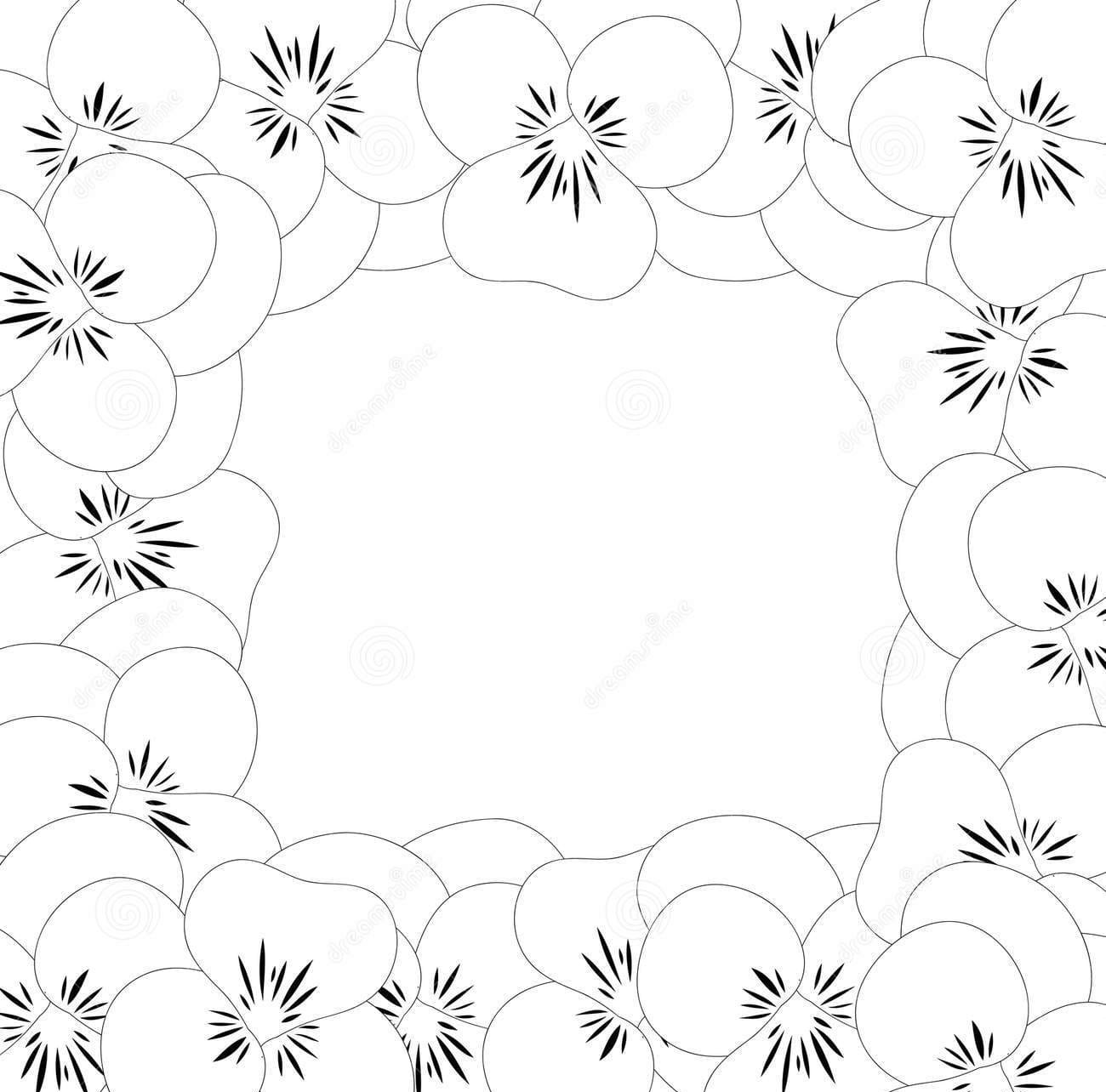 Viola Garden Pansy Flower Outline Border Free Coloring Page