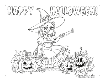 Witch Carving Pumpkins Coloring Page
