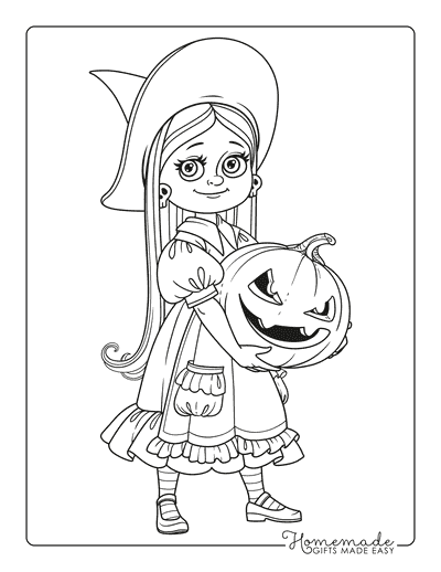 Witch Holding Carved Jack O’lantern Coloring Page