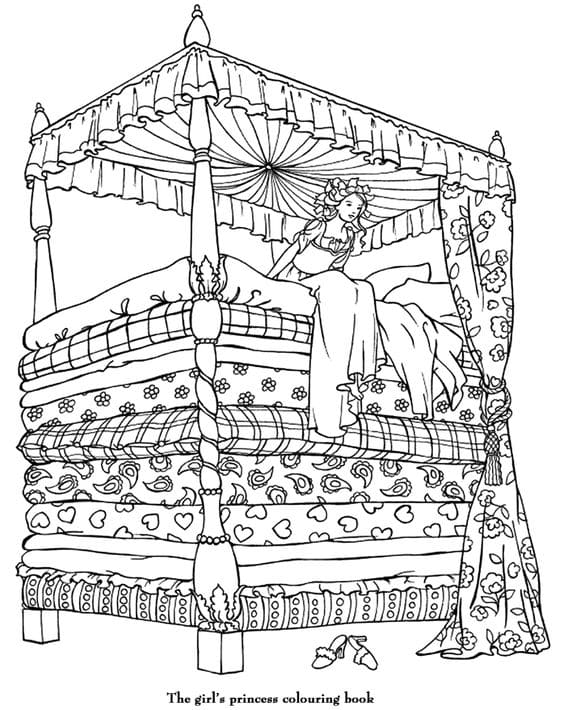 Adult Coloring Art Therapy The Princess Bed Coloring Page