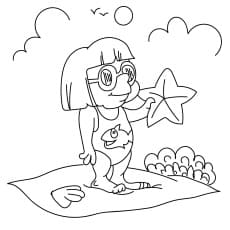 A Girl On The Beach With Starfish