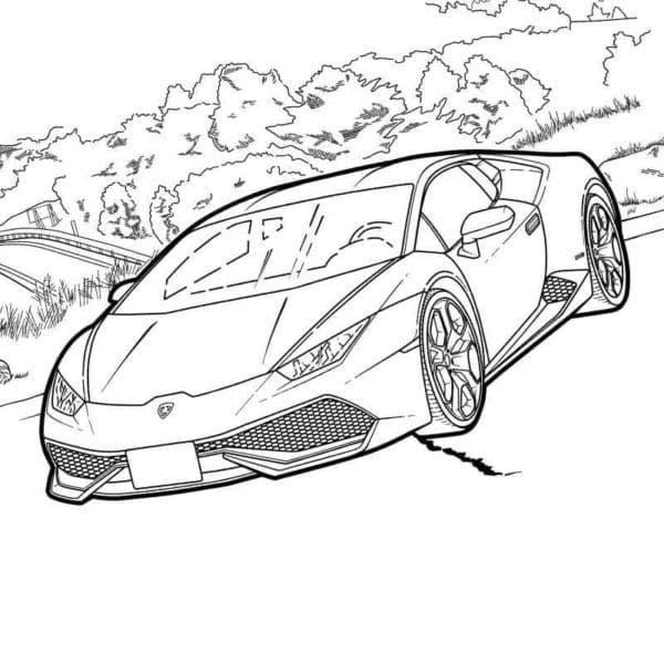 Against The Backdrop Of The Forest, Lamborghini Looks Even Better Coloring Page