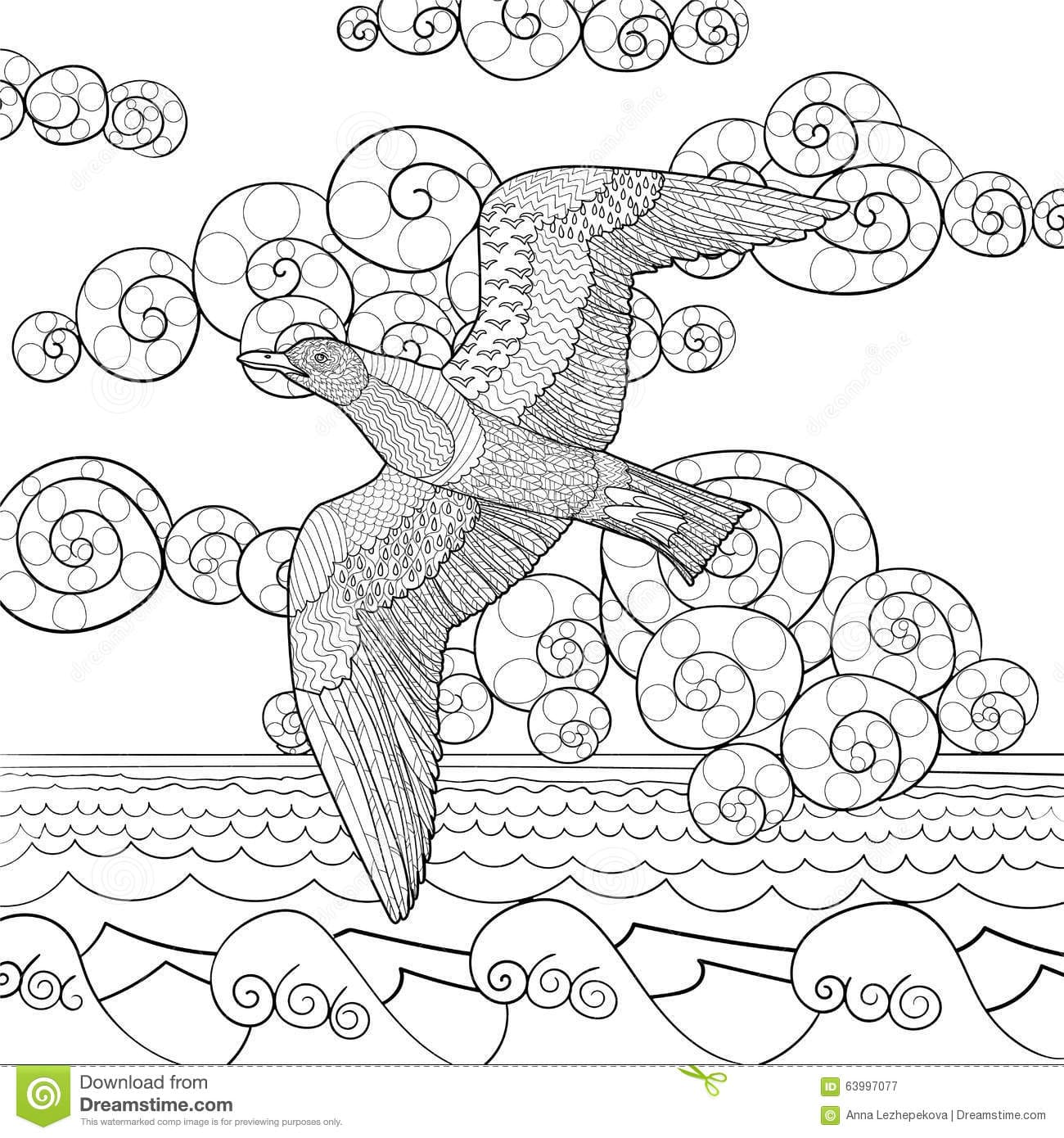 Antistress Coloring With Seagull Coloring Page