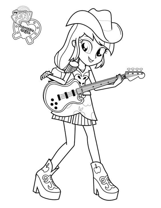 Applejack Playing Guitar Coloring Page