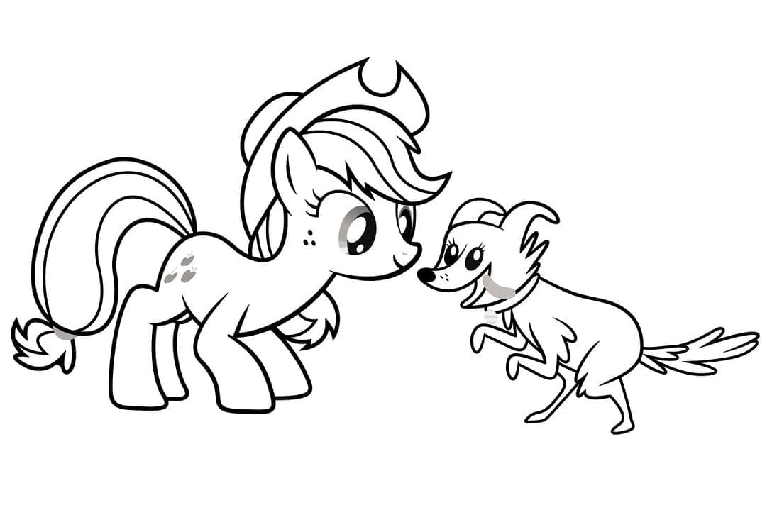 Applejack And Cute Dog Coloring Page