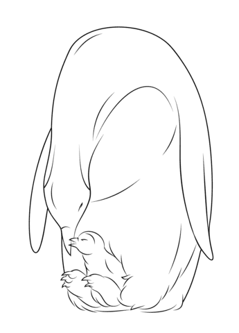 Baby Penguin With Mother Coloring Page