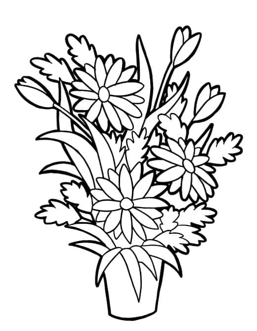Beautiful Flowers in Pot Coloring Page