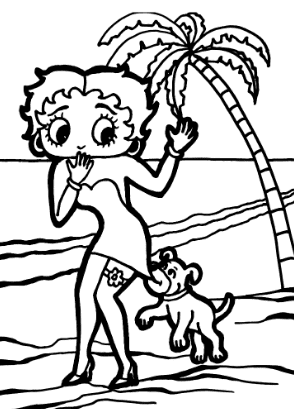 Betty Boop Beach Image Coloring Page
