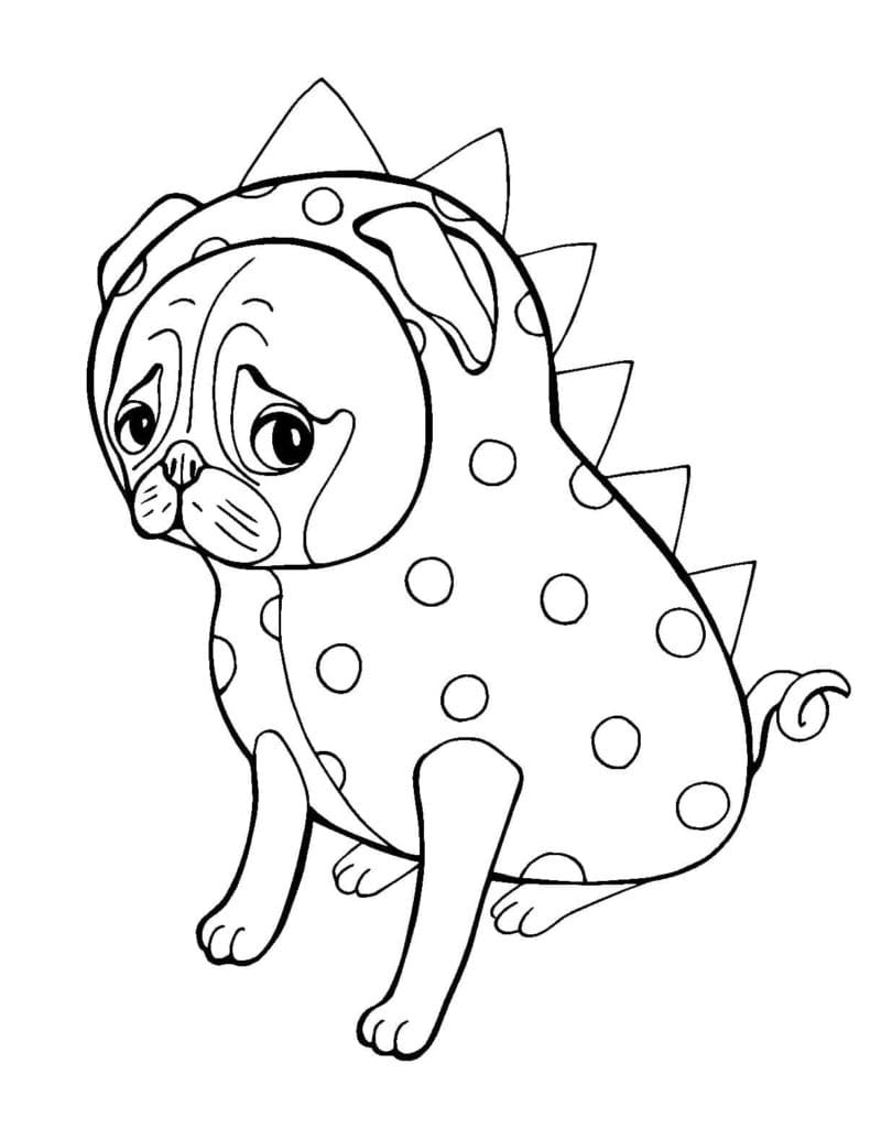 Bulldog In Dinosaur Costume Coloring Page