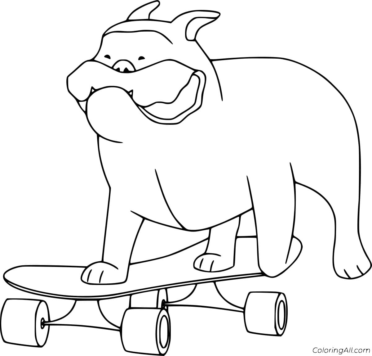 Bulldog Playing Skateboard