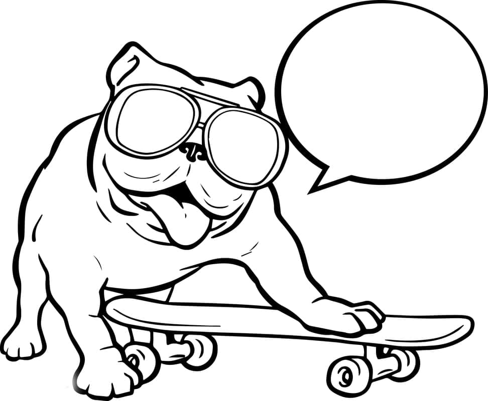 Bulldog Riding A Skateboard Coloring Page