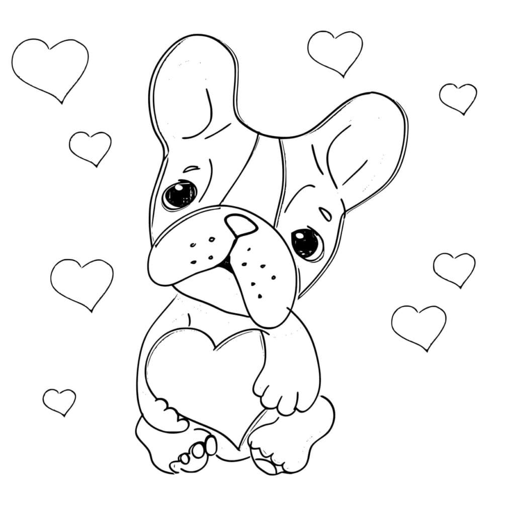 Bulldog With A Heart Coloring Page