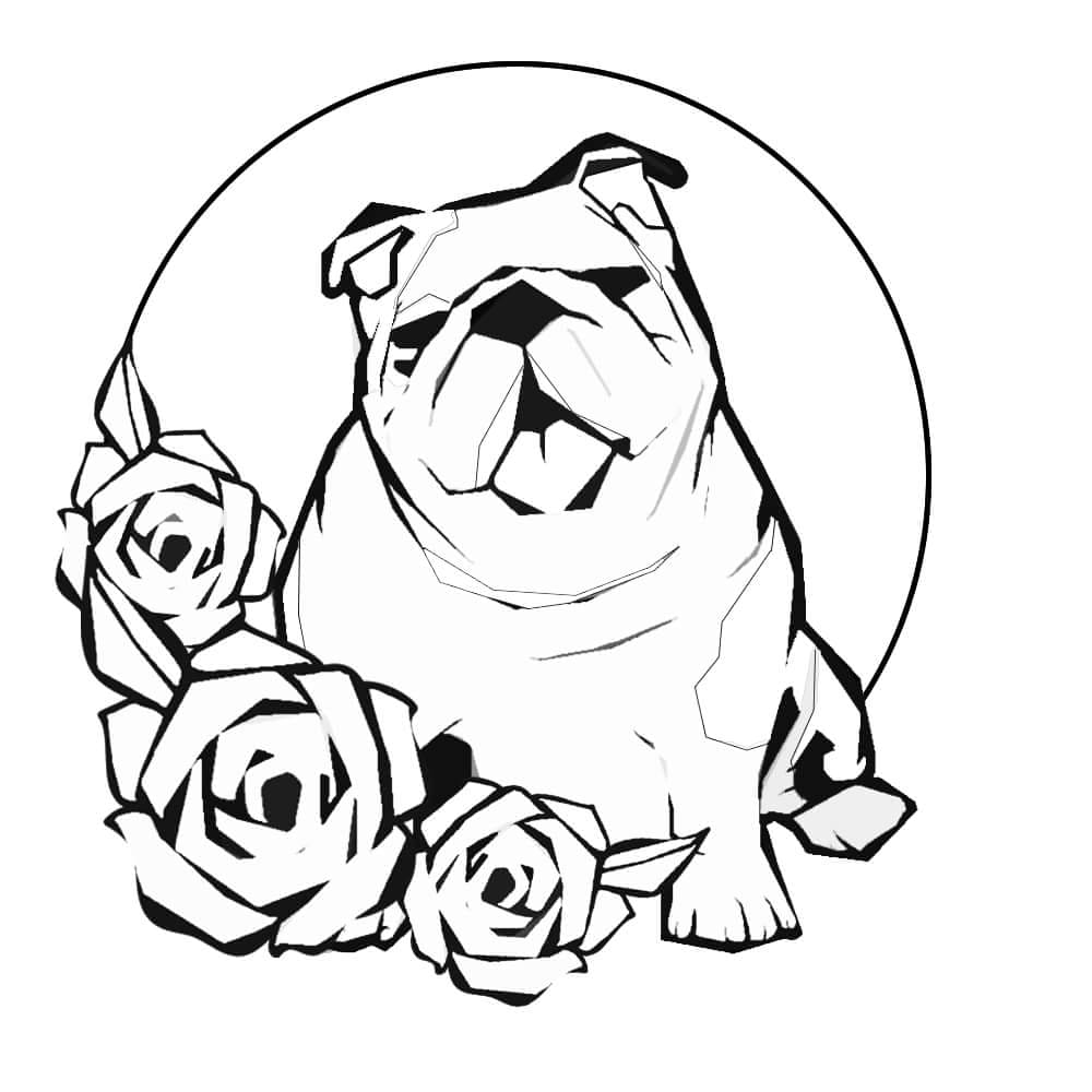 Bulldog And Roses Coloring Page
