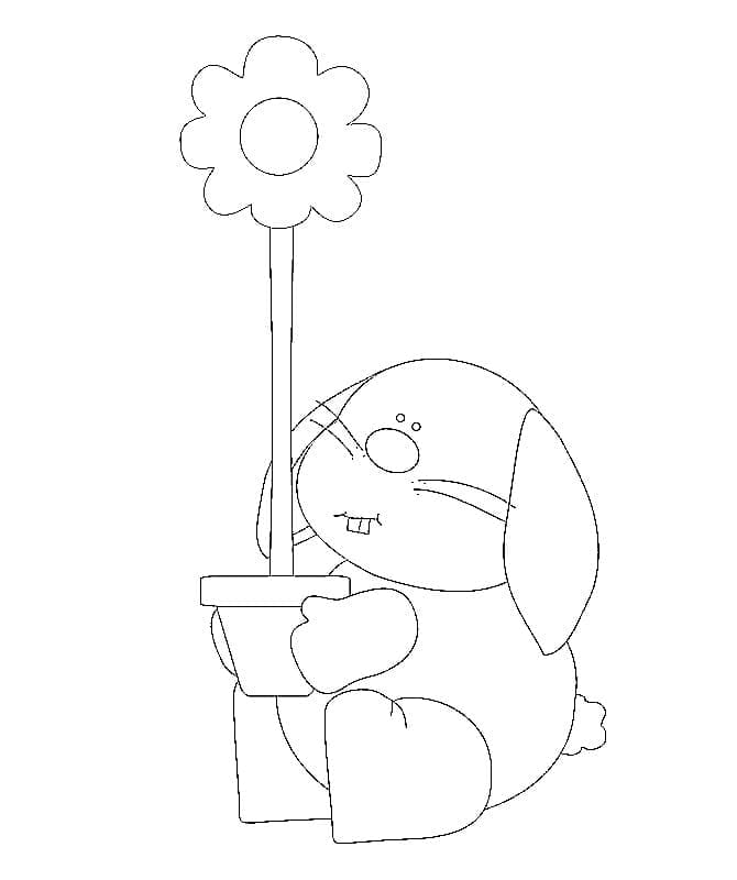 Bunny With Flower Pot Coloring Page
