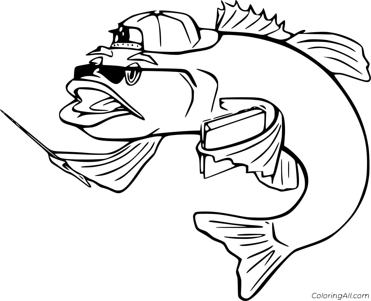 Cartoon Bass with Glasses Image Coloring Page
