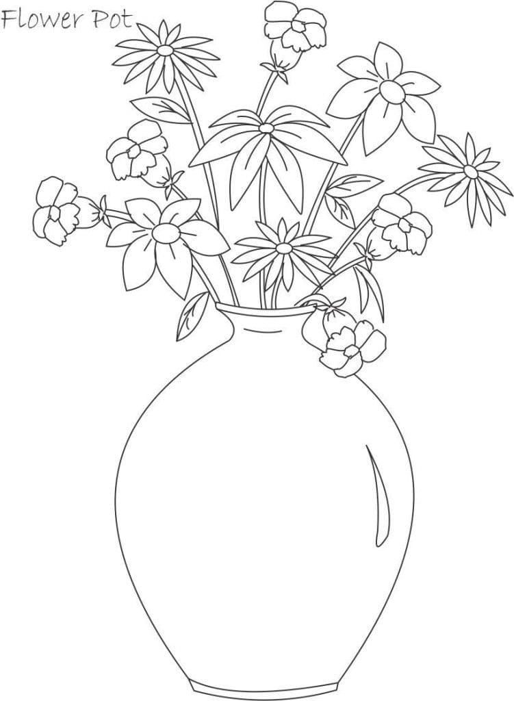 Cartoon Flower Pot Cute For Children Coloring Page