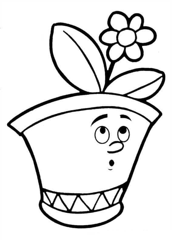 Cartoon Flower Pot For Children Coloring Page
