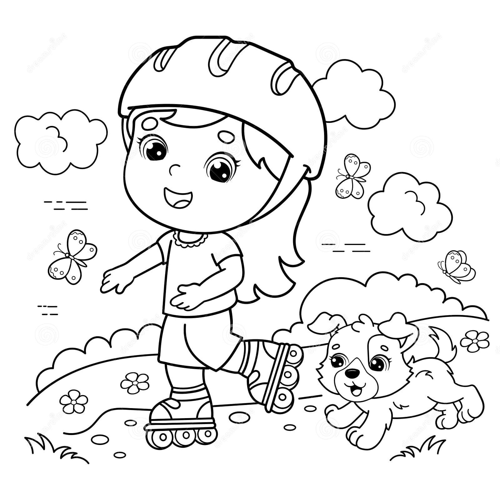 Cartoon Girl On The Roller Skates Image Coloring Page