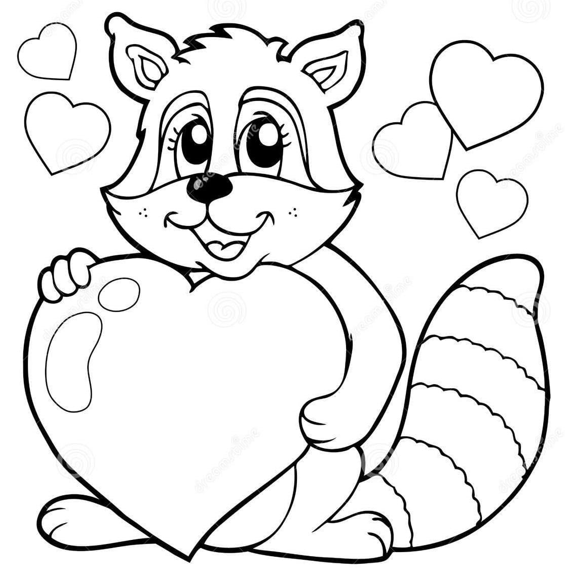 Cartoon Raccoon Lovely For Kids Coloring Page