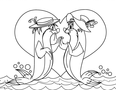 Cartoon Seals in Love Image Coloring Page