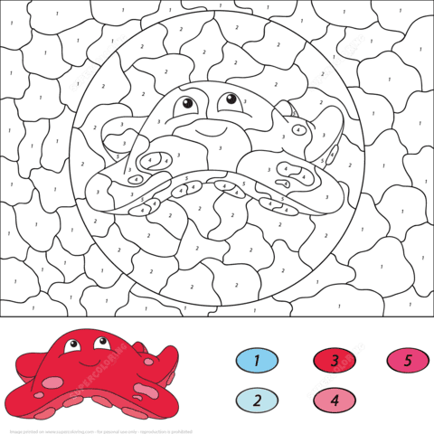 Cartoon Starfish Color by Number Coloring Page