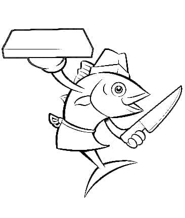 Cartoon Tuna Chef Coloring Page