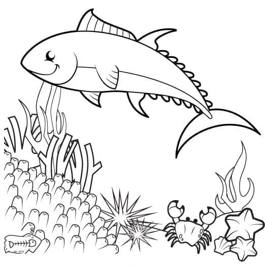 Cartoon Tuna Image Coloring Page