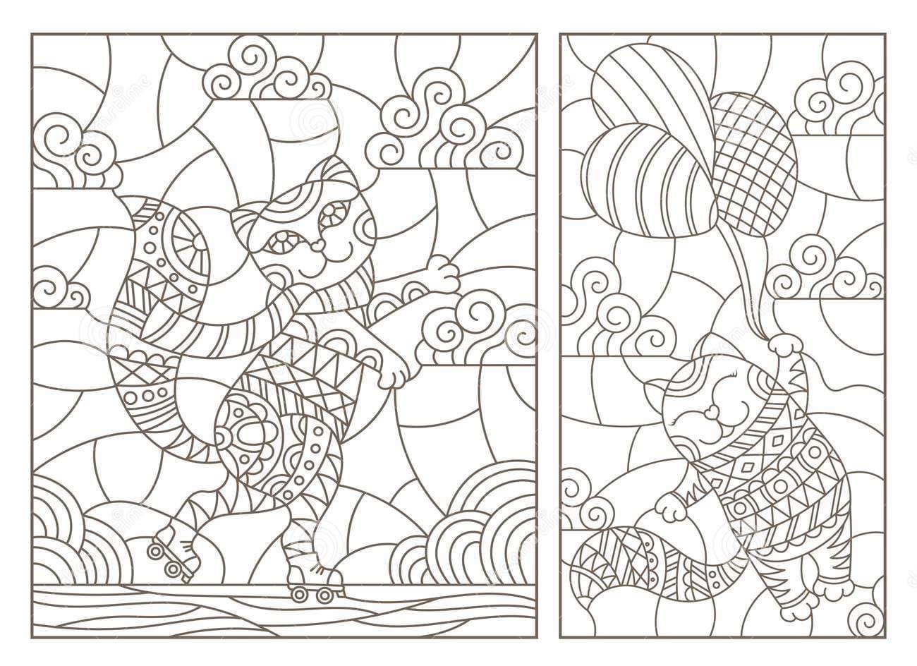 Cat Roller Skate Coloring Page