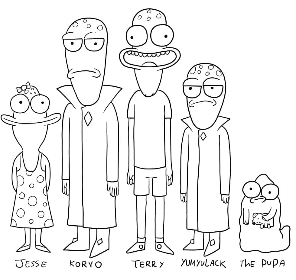 Characters From Solar Opposites Coloring Page