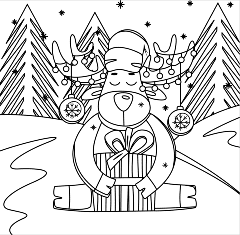Christmas Reindeer Painting Coloring Page