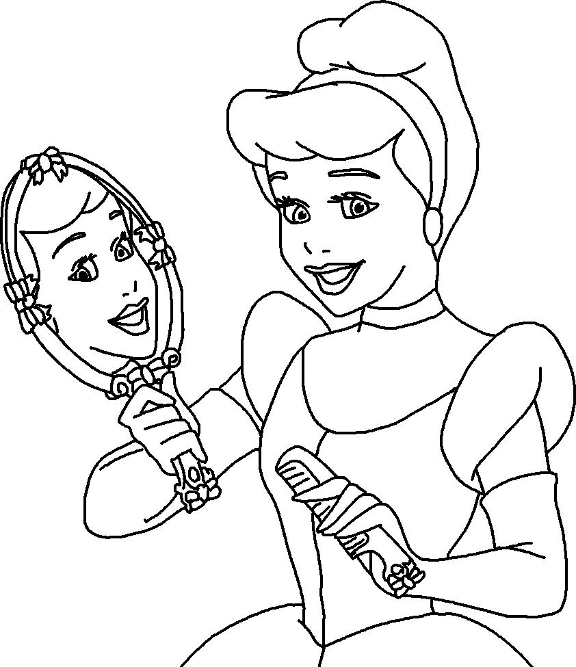 Cinderella Looking At The Mirror Coloring Page