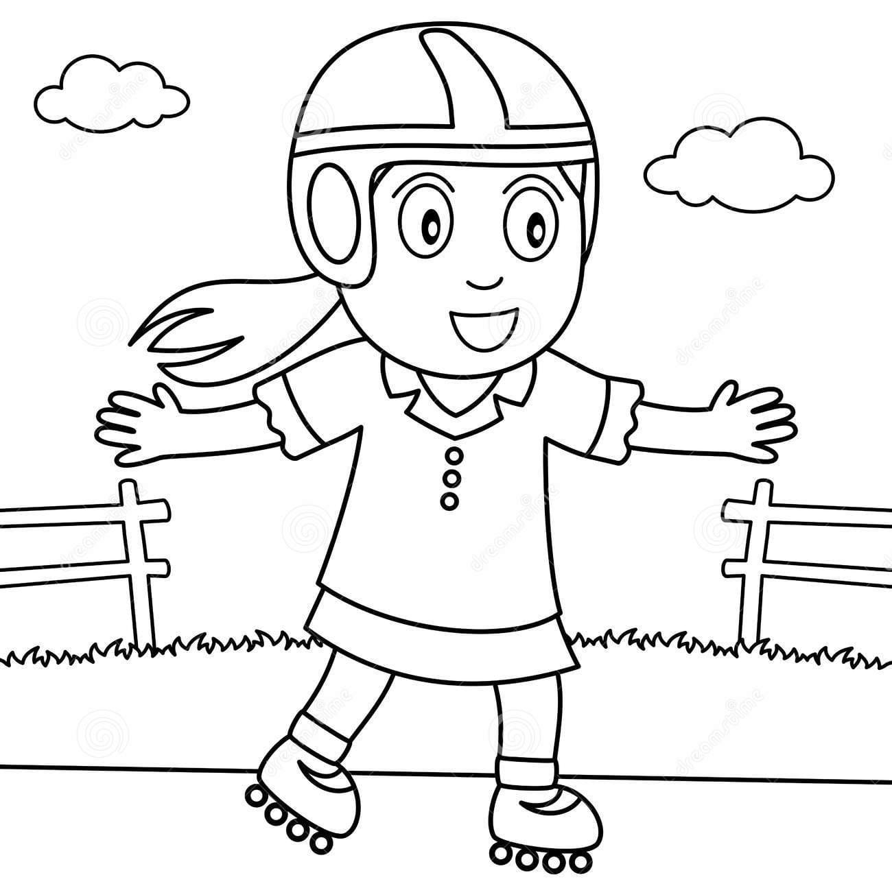 Coloring Girl With Rollerblade In The Park Coloring Page