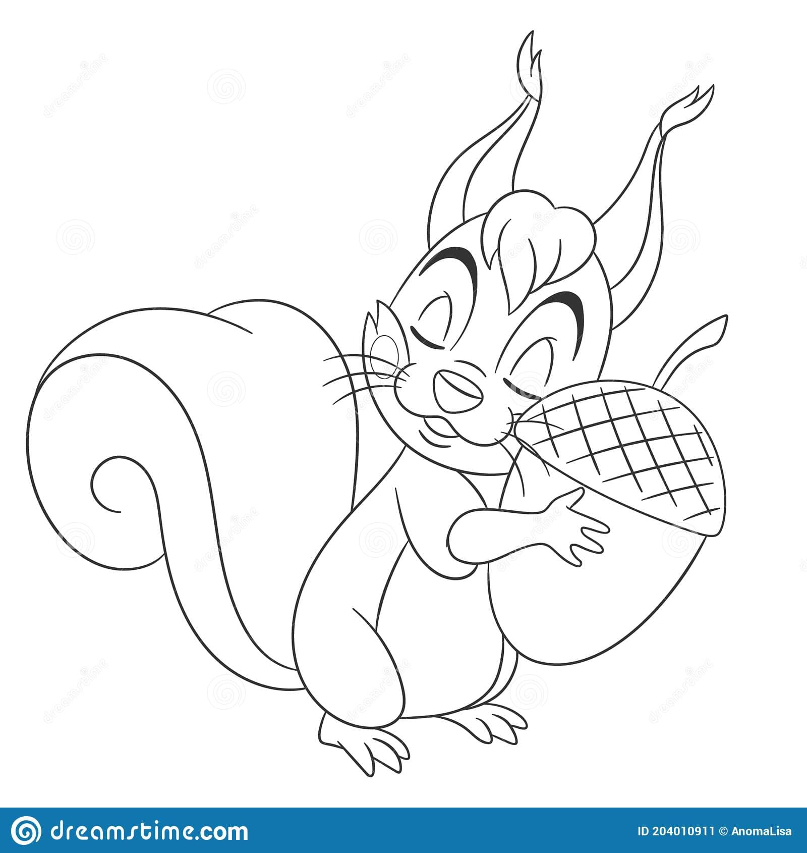 Coloring Page With Squirrel And Acorn