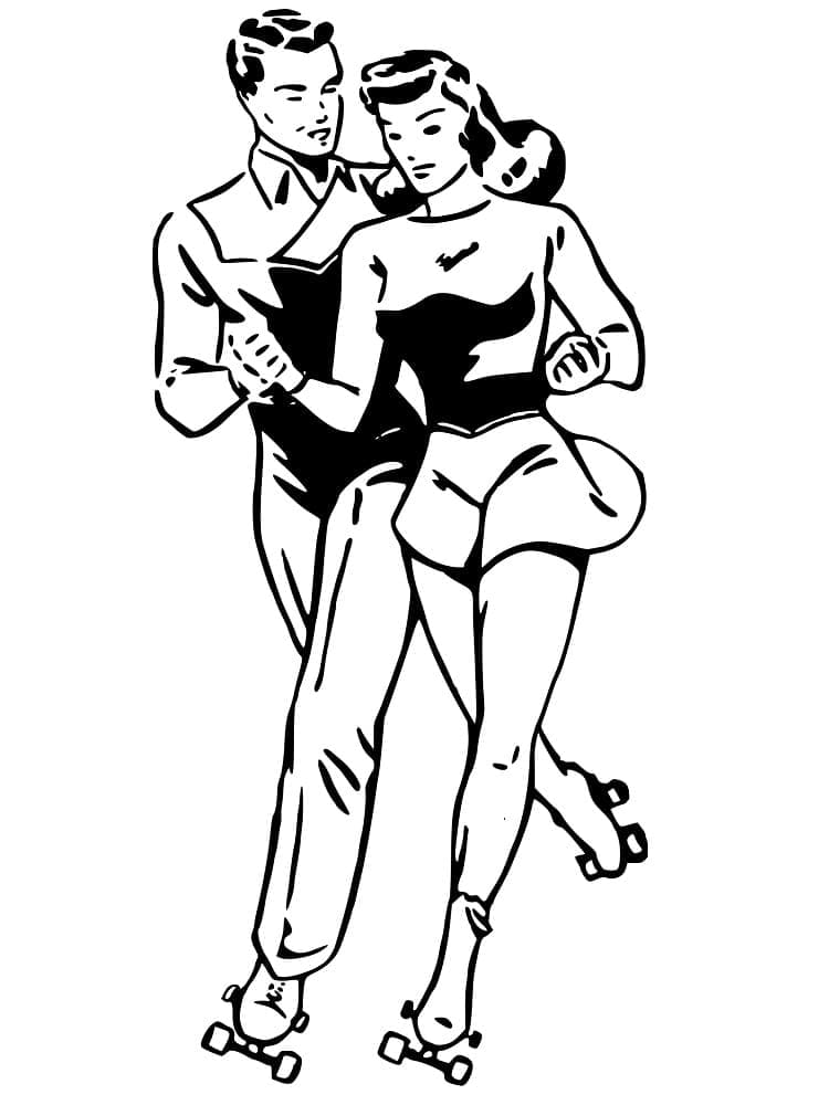Couple on Roller Skates Coloring Page