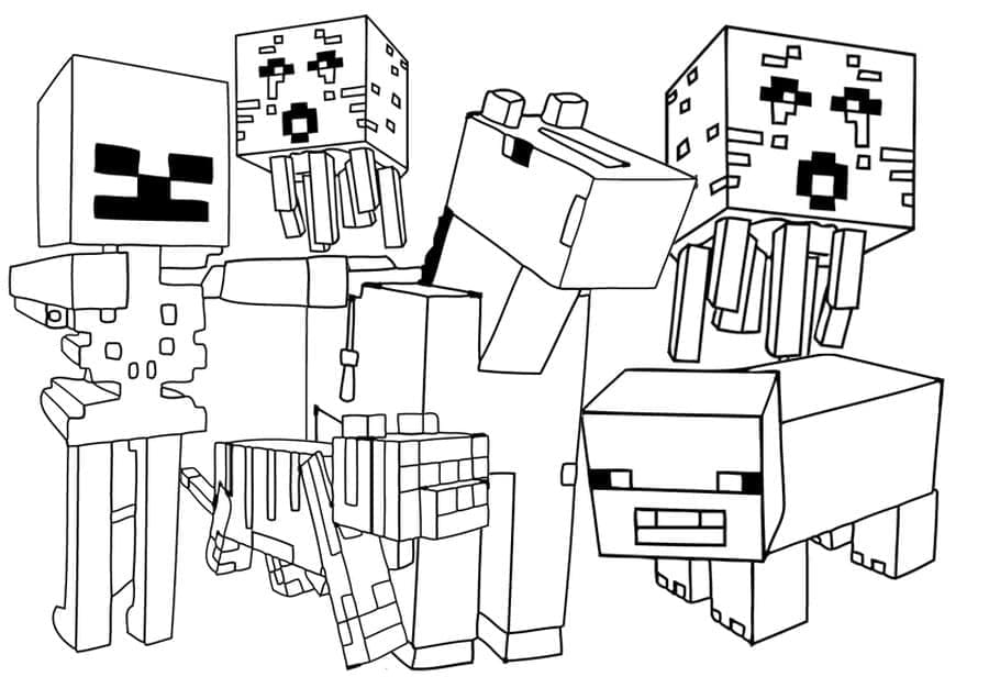 Creeper And Mobs To Print Coloring Page